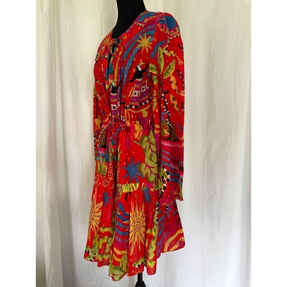 Farm Rio Women Size S Red Magic Forest Tropical Cotton Dress Boho Flowy Whimsy - Picture 3 of 6